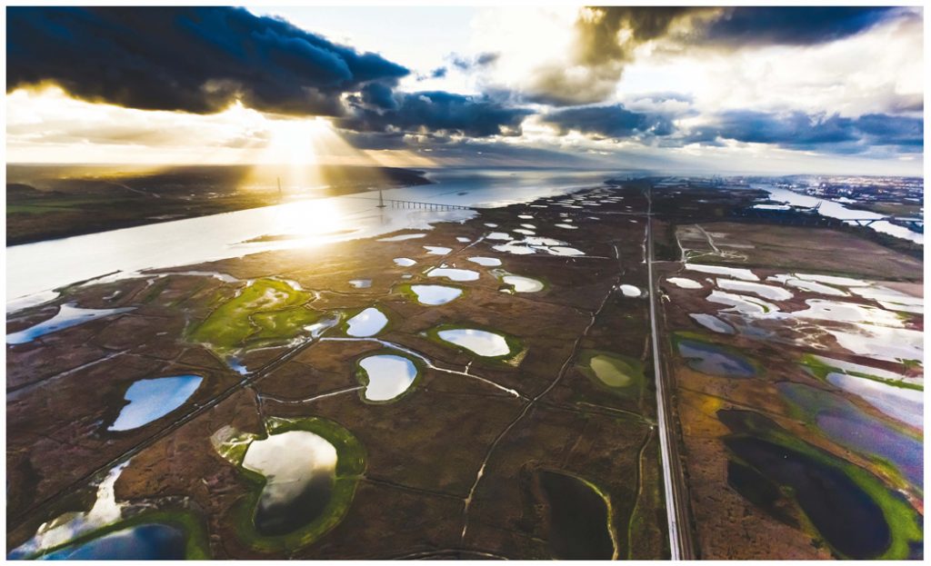 Vue aérienne de la Réserve Naturelle de l'Estuaire de la Seine